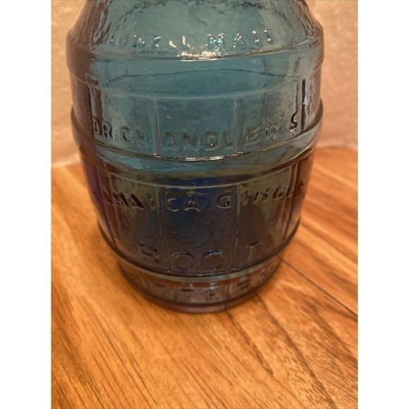 Vintage Wheaton NJ Dr. Chandler's Jamaica Ginger Root Bitters Barrel Bottle Blue - Picture 2 of 4